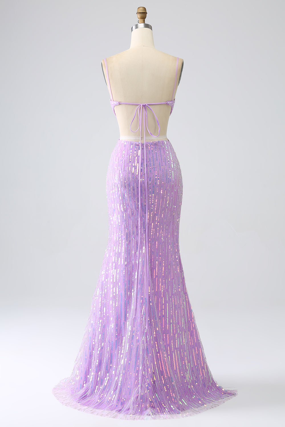 Luolandi Sparkly Purple Mermaid Spaghetti Straps Sequins Prom Dress with Slit Sexy Evening Dresses